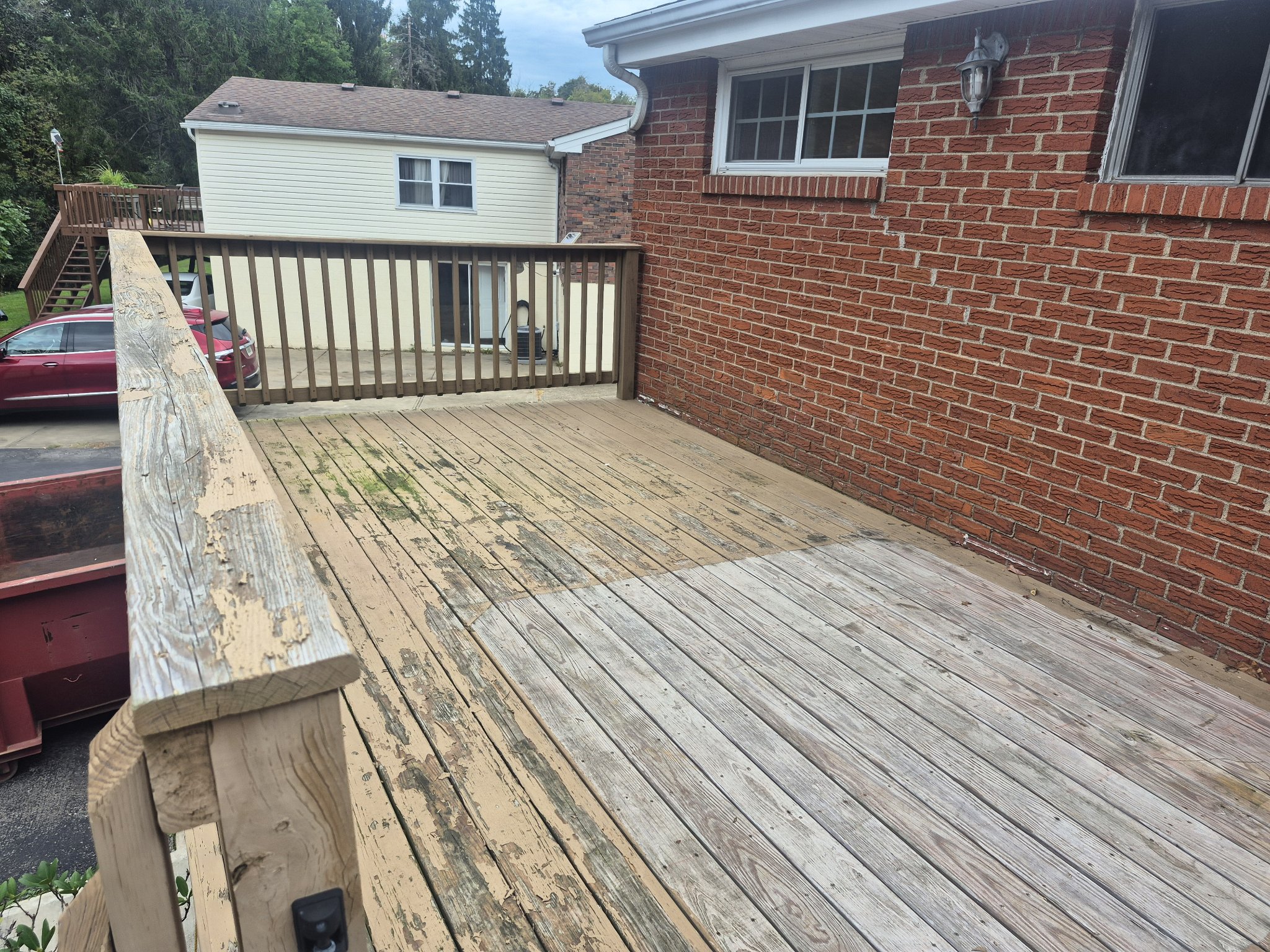 Weathered old wood deck before rebuild in western Pennsylvania