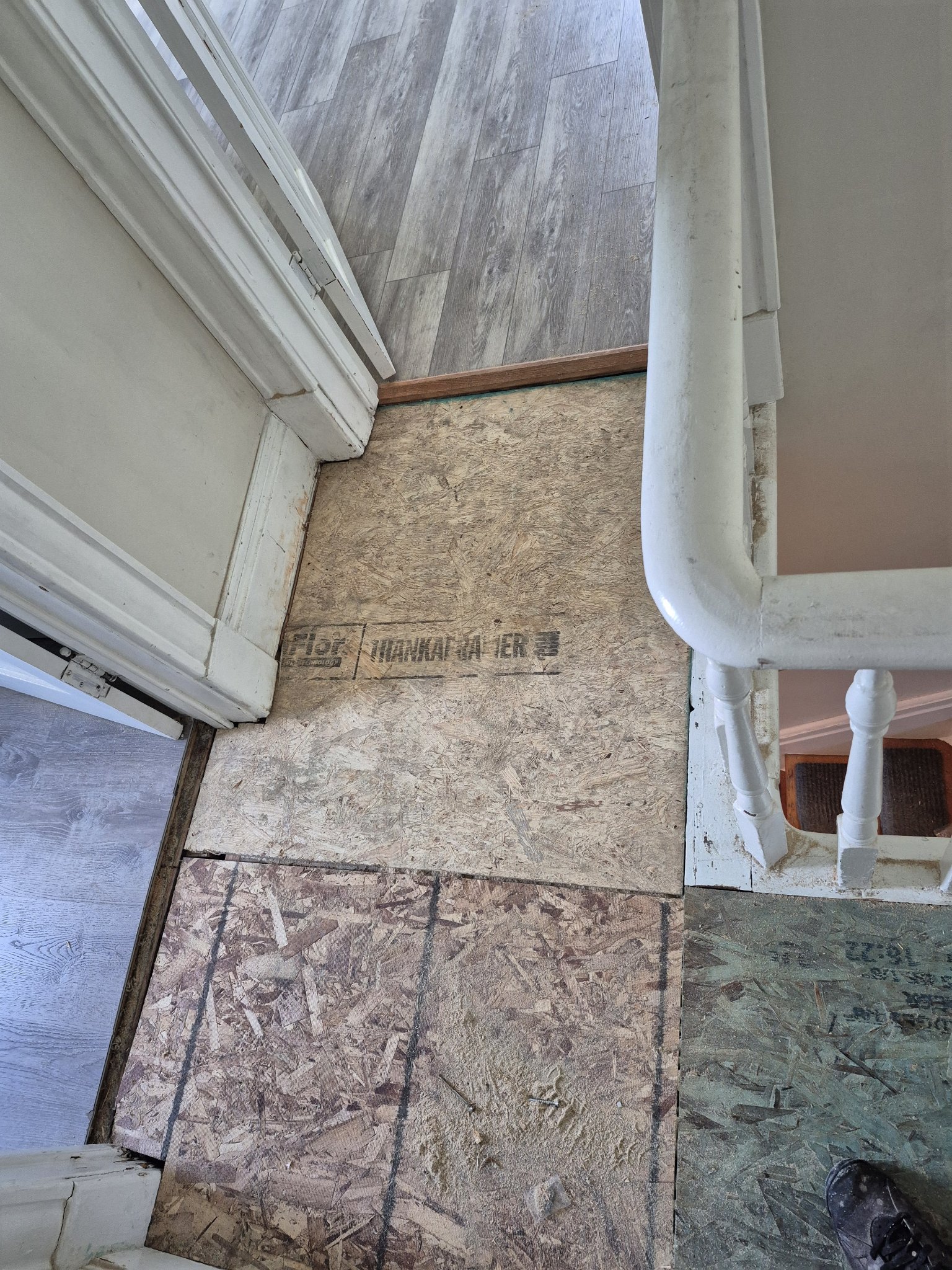 New OSB subfloor installed in doorway